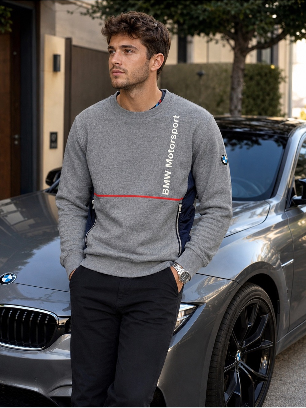 Puma BMW Motorsport Grey Crewneck with Red Accent